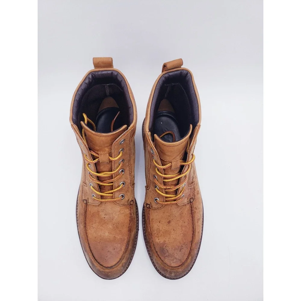 Ecco Men's Holbrok 532234 Mid Cut Lace Boot Slip Resist Moc Toe Tan Mens Size 47